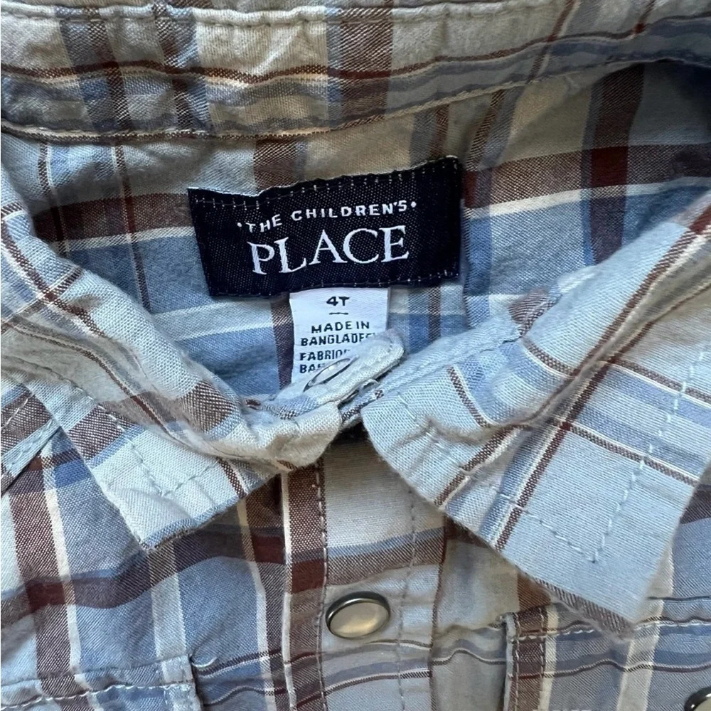 Children’s Place Boys Blue Plaid Button Down | 4T